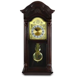 Bedford Clock Collection 25.5 Inch Antique Mahogany Cherry Oak Chiming Wall Clock with Roman Numerals