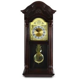 Bedford Clock Collection 25.5 Inch Antique Mahogany Cherry Oak Chiming Wall Clock with Roman Numerals