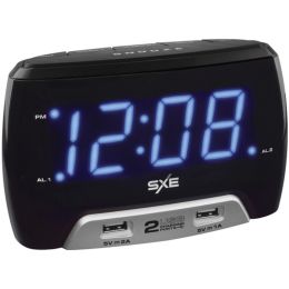 SXE SXE86046 Digital Alarm Clock with 2 USB Fast-Charging Ports