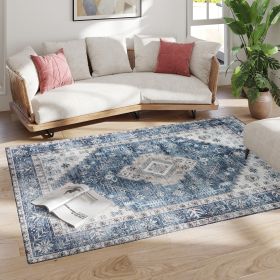 5 x 7 Ft Vintage Washable Area Rug Non Slip Carpet Blue