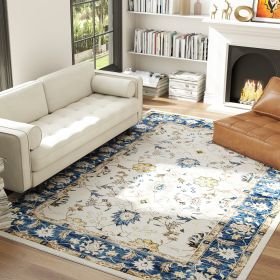 8 x 10 Ft Machine Washable Boho Floral Area Rug Non Slip Blue