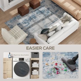 5 x 7 Ft Machine Washable Modern Abstract Area Rug Non Slip Blue