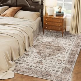 5 x 7 Ft Vintage Machine Washable Area Rug Non Slip Carpet Brown - Tan