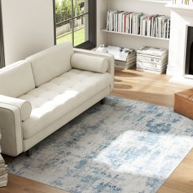 4 x 6 Ft Machine Washable Modern Abstract Area Rug Non Slip Blue