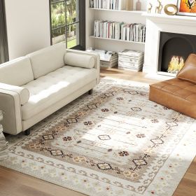 8 x 10 Ft Machine Washable Boho Flannel Area Rug Non Slip Brown
