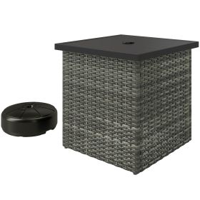 Wicker Side Table With 1.5 Umbrella Hole - Gray