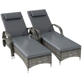 2 Reclining Chaise Lounge Chairs - Gray
