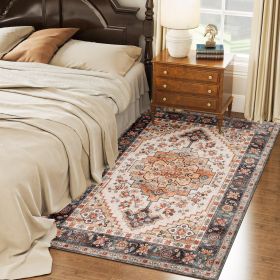 4 x 6 Ft Machine Washable Boho Medallion Area Rug Non Slip Tawny