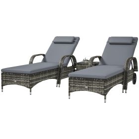 Patio Wicker Chaise Lounge Chair Set Of 2 With Table - Gray