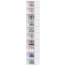 10 Pack Stackable Plastic Shoe Boxes Foldable Clear Door Storage