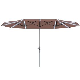 15ft Double-Sided Outdoor Umbrella With Solar Lights - Tan