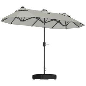 Double-sided Outdoor Patio Umbrella With Solar Lights And Base - Gray