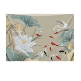 Chinese Lotus Carp Bedroom Tapestry TV Backdrop Living Room