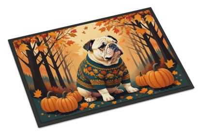White English Bulldog Fall Doormat 18 x 27 Inch Non Slip Washable
