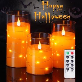 Homemory Halloween Orange Flameless Candles with String Lights