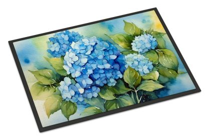 Watercolor Hydrangeas Doormat 24 x 36 Inch Non Slip Washable Low