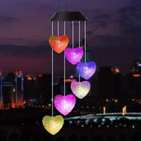 1pc Color Changing LED Solar Power Lamp Heart Wind Chimes Garden