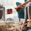 White Electric Fireplace Heater LED Log Flames 750 1500W Overheat