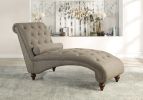 Brown Color 1pc Chaise Button-Tufted Nailhead Trim w
