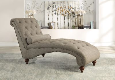 Brown Color 1pc Chaise Button-Tufted Nailhead Trim w