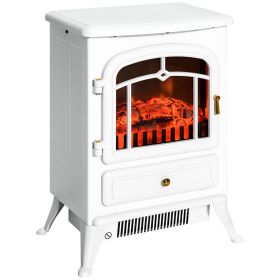 White Electric Fireplace Heater LED Log Flames 750 1500W Overheat