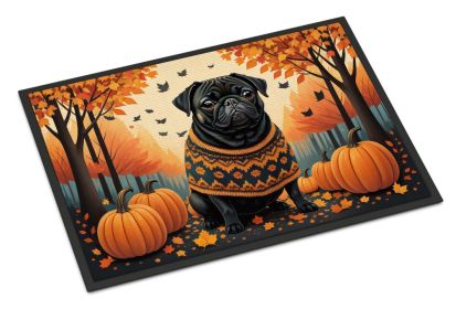 Black Pug Fall Doormat 18 x 27 Inch Non Slip Washable Low Pile