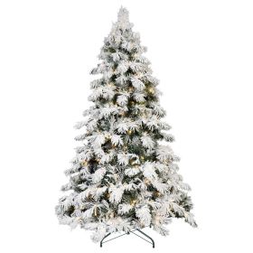 8FT Prelit Flocked Christmas Tree with Light