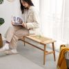 Woven Design Natural Oak Wood Dining Bench Bed for Room