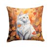 Turkish Angora Cat Fall Leaves Throw Pillow Machine Washable 18 x
