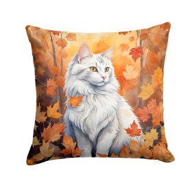Turkish Angora Cat Fall Leaves Throw Pillow Machine Washable 18 x