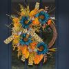 Thanksgiving Blue Sunflower Wreath Patio Leopard Ribbon Deadwood