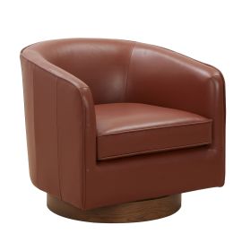 Tessa Caramel Top Grain Leather Swivel Chair with Wood Base