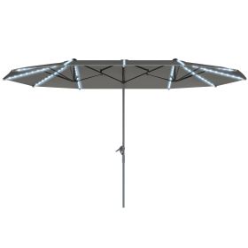 15ft Double-Sided Outdoor Umbrella With Solar Lights - Gray