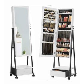 Modern Black Metal White Wood Jewelry Armoire Cabinet Organizer
