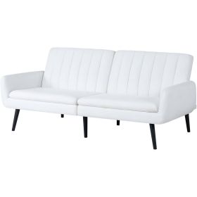 Modern Mid Century Futon Sleeper Sofa Bed White Linen Fabric