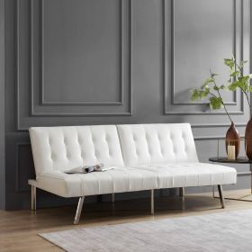 Mid Century Modern Split Back Futon Sofa Bed White Faux Leather