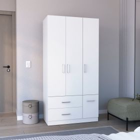 Sebree Armoire Wardrove 71", 4 Doors, Hanging Rod, 3 Cabinets, 6 Shelves (Color: White)