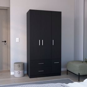 Sebree Armoire Wardrove 71", 4 Doors, Hanging Rod, 3 Cabinets, 6 Shelves (Color: Black)